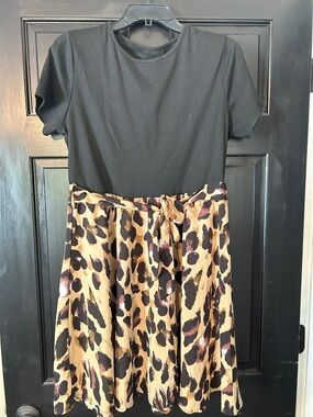 Black Top Leopard Print Skirt Dress